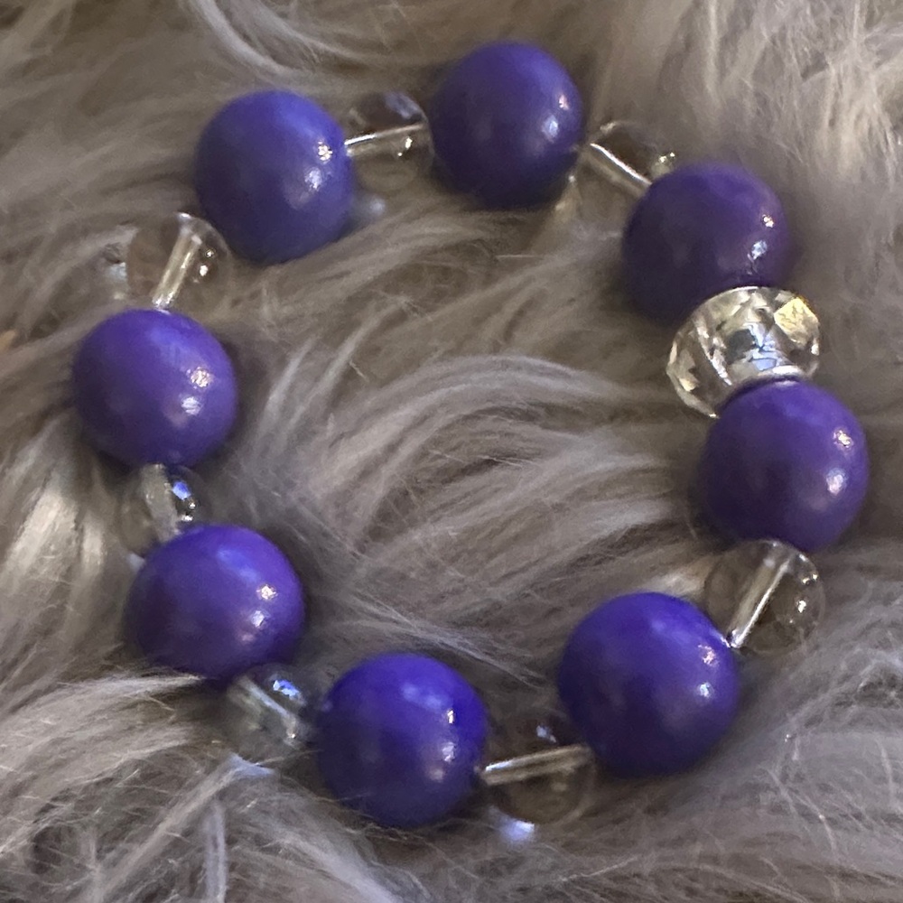 Hand Crafted Deep Purple and Clear Beaded Bracelet